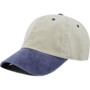 Unisex Beige & Navy 100% Cotton Pigment Adjustable Size Baseball Six Panel Cap